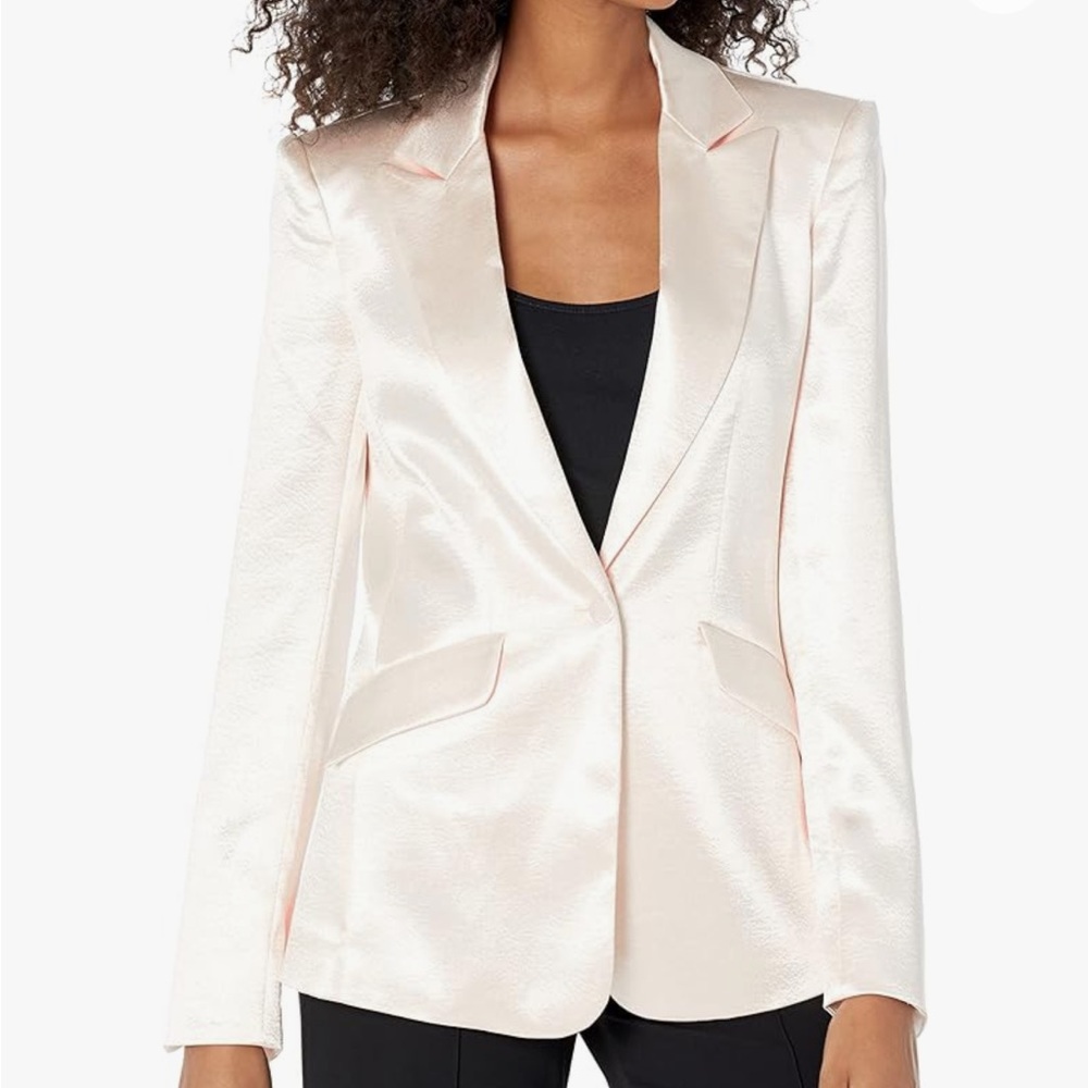 Cinq a Sept Women's Pearl Pink Karis Crinkled Satin Blazer Jacket Sz 8